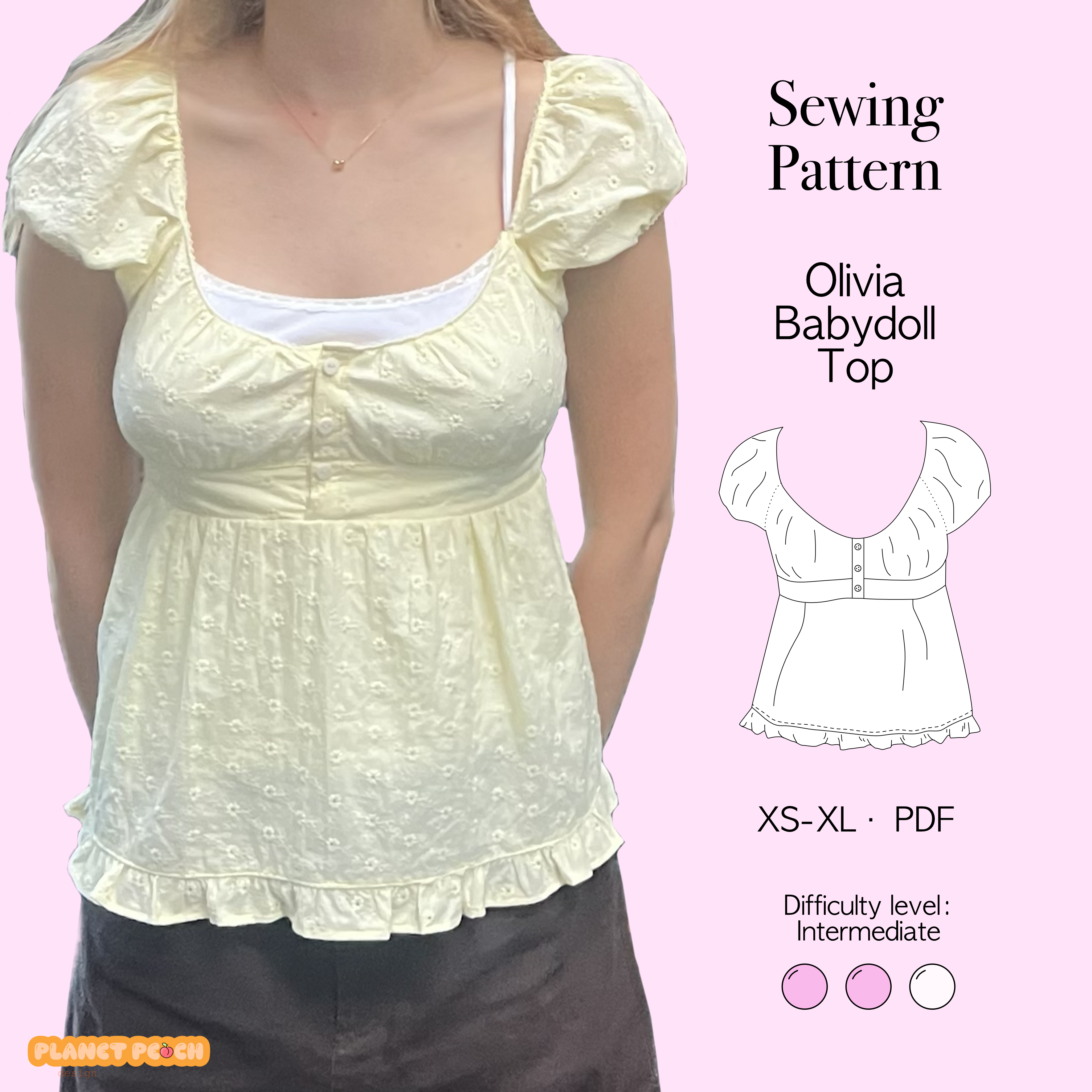 Ruffle Bottom Babydoll Top Sewing Pattern | Olivia Top