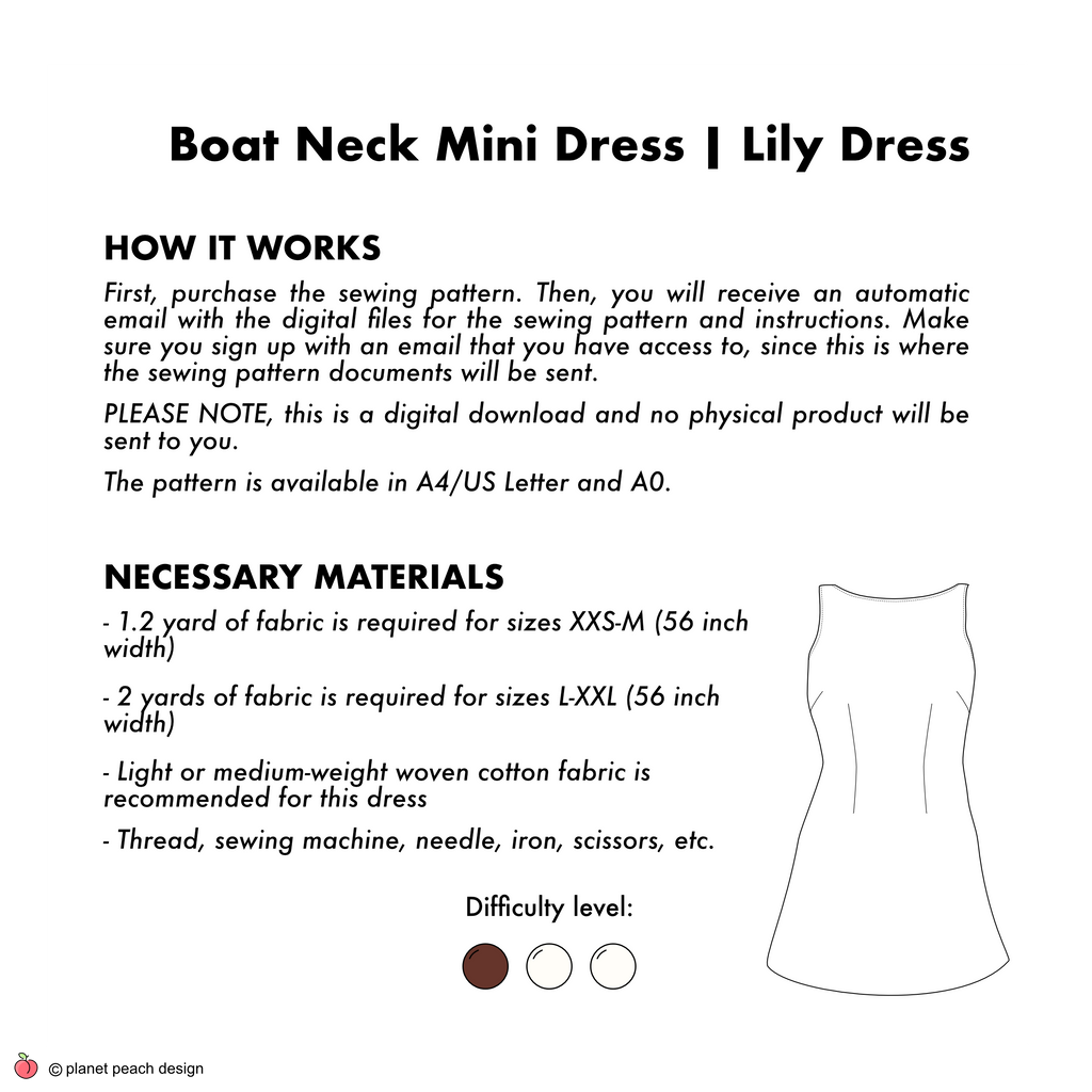 Boat Neck Mini Dress Sewing Pattern | Lily Dress