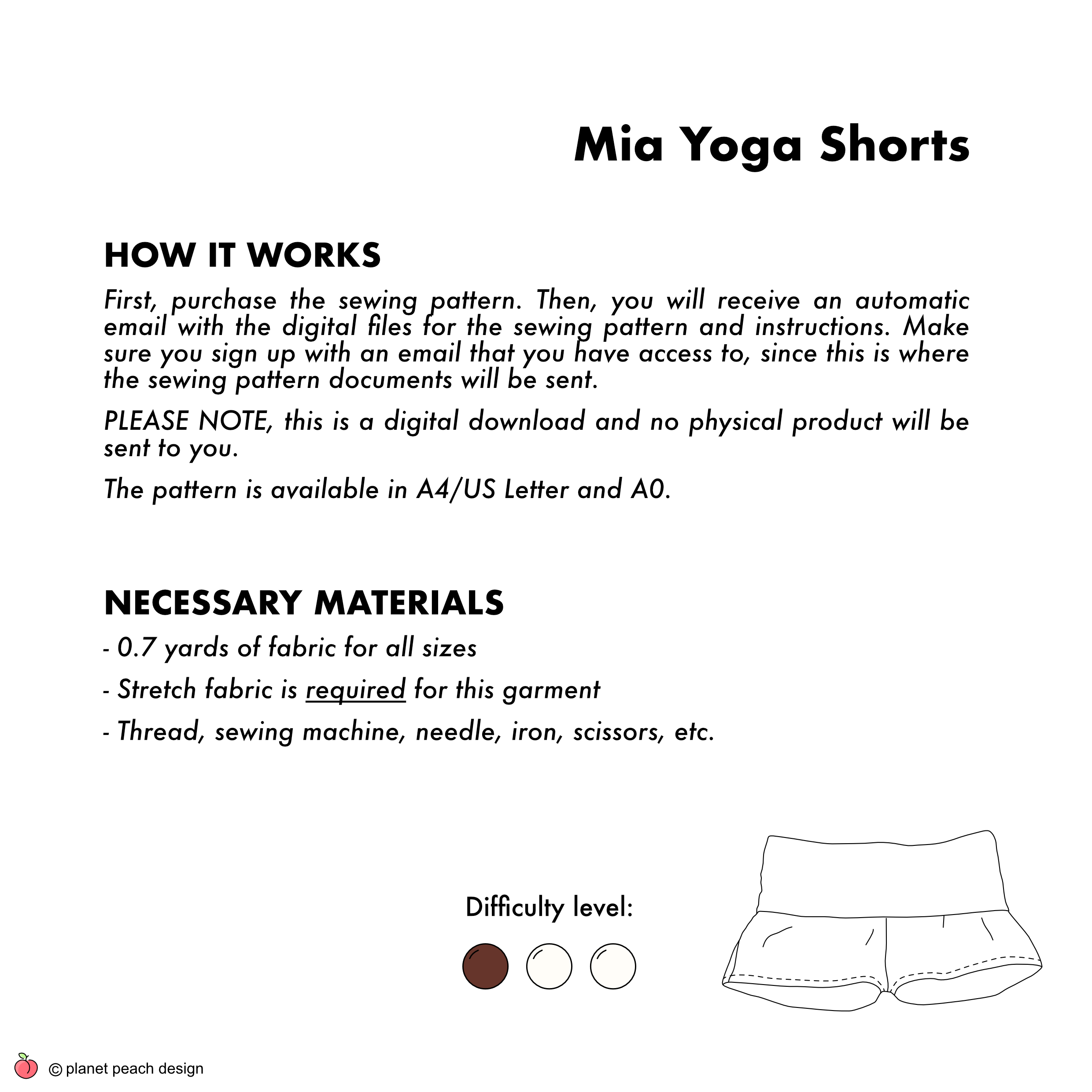 Yoga Shorts Sewing Pattern | Mia Shorts (2 lengths)