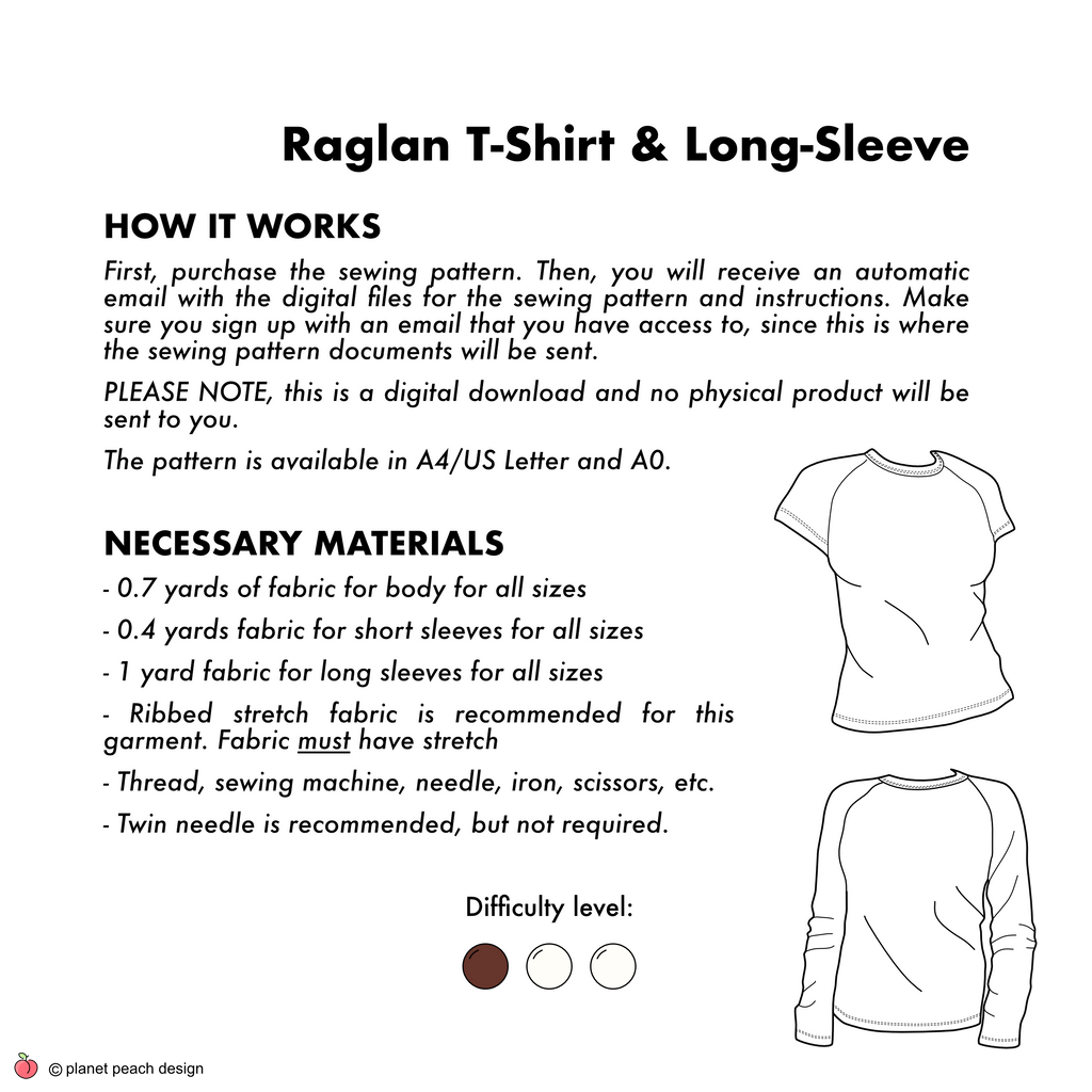 Raglan T-Shirt/Long-Sleeve Sewing Pattern