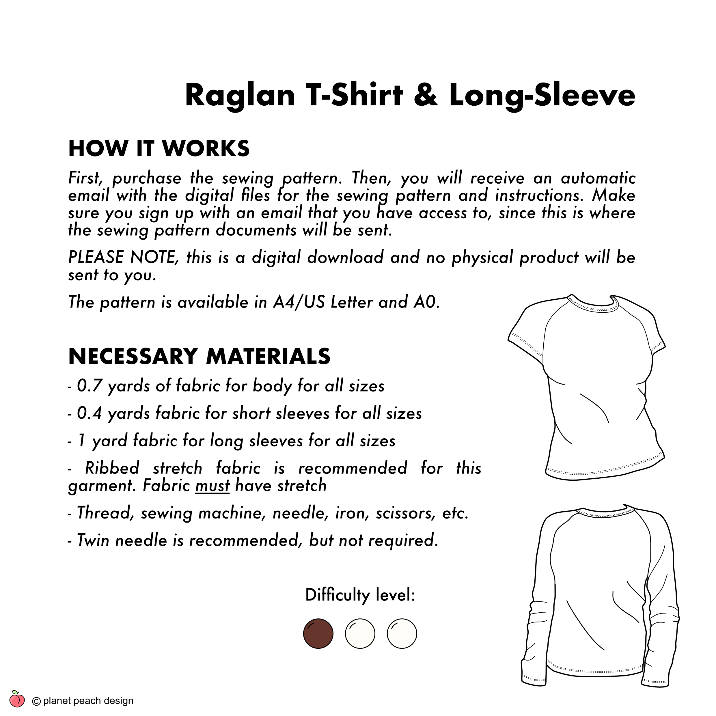Raglan T-Shirt/Long-Sleeve Sewing Pattern