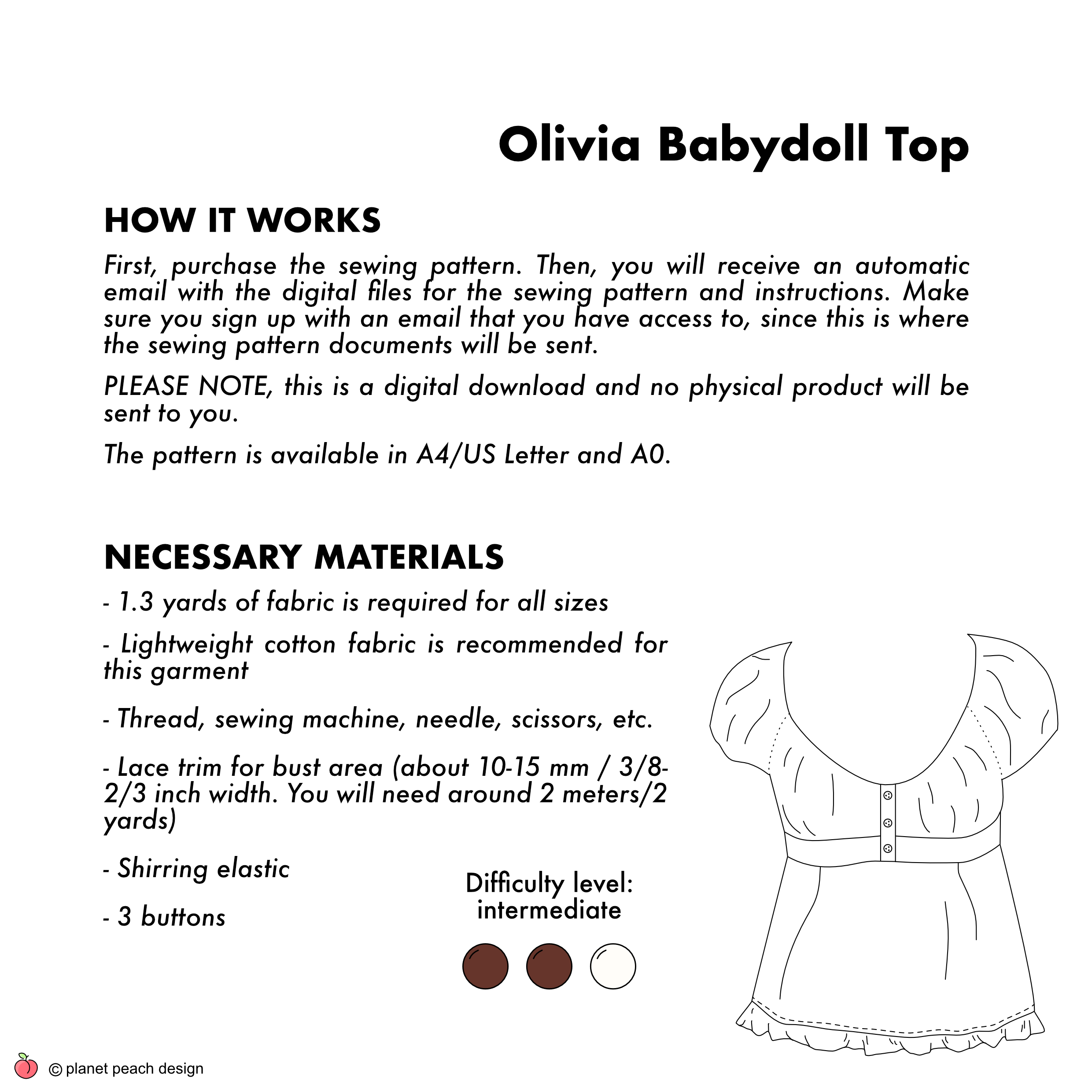Ruffle Bottom Babydoll Top Sewing Pattern | Olivia Top